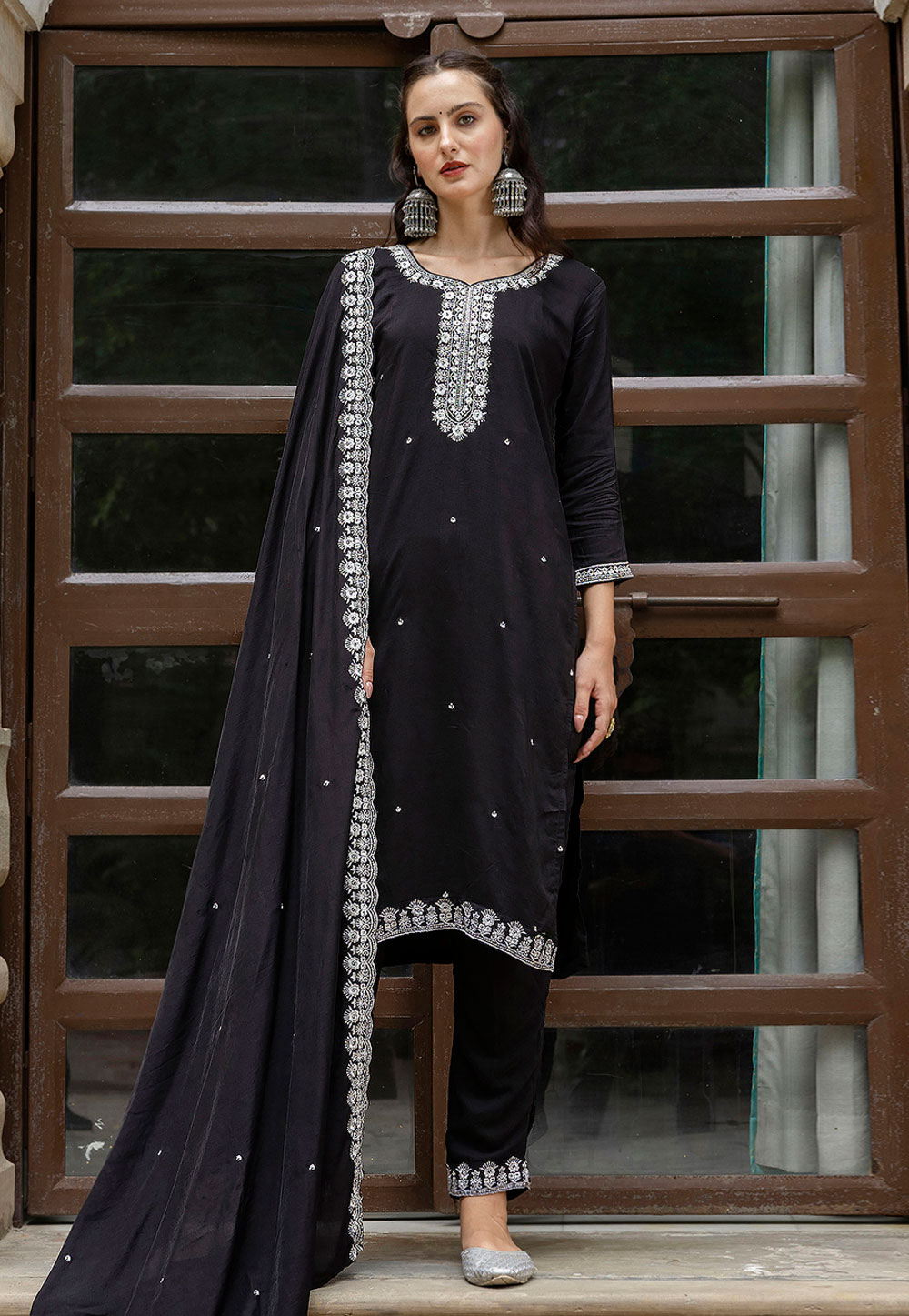 Black Viscose Readymade Pakistani Suit 309150