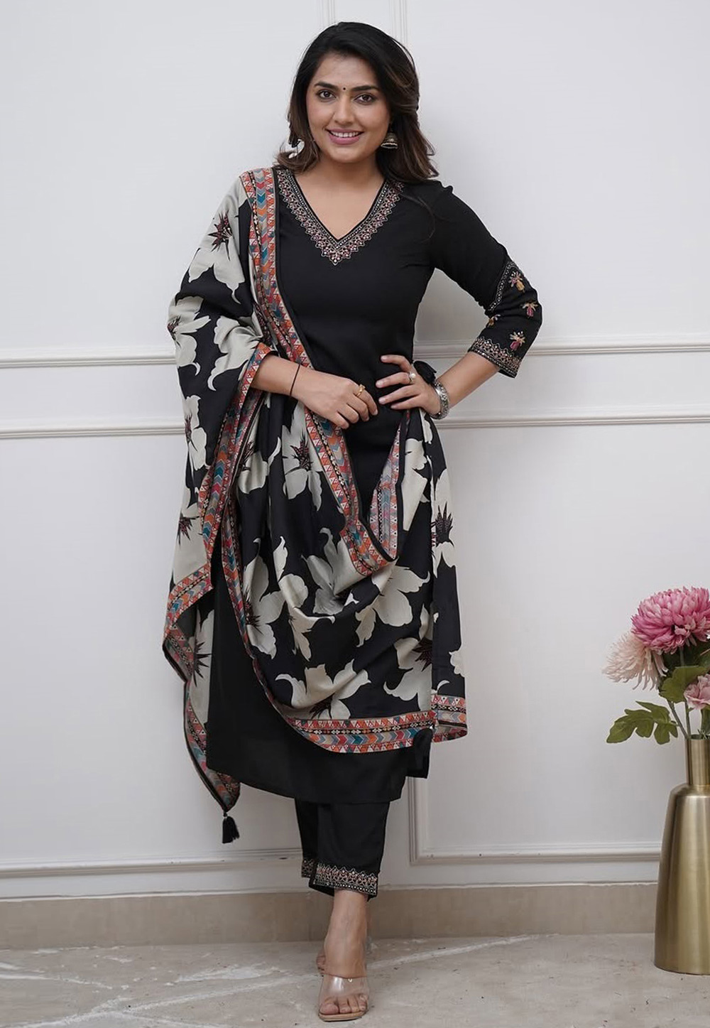 Black Viscose Readymade Pakistani Suit 309475