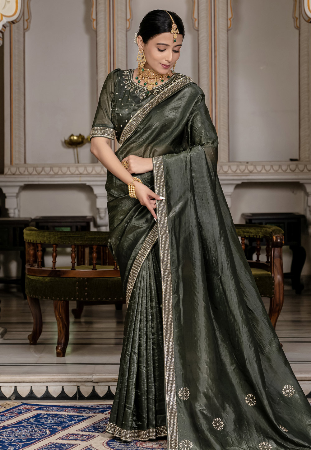 Black Viscose Saree With Blouse 309819
