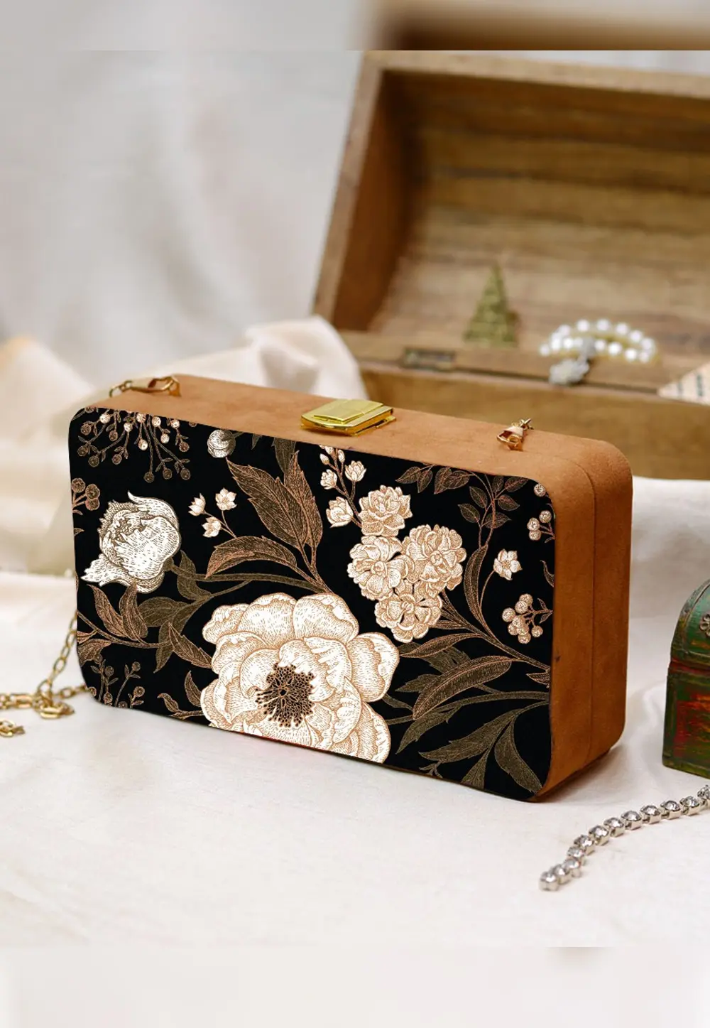 Black Wooden Clutch 299003