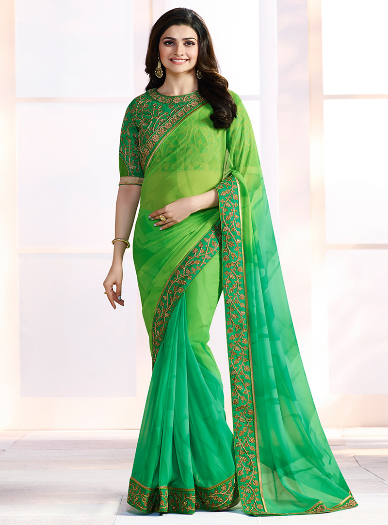 Prachi Desai Light Green Georgette Saree With Blouse 105294