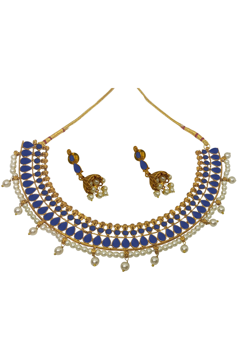 Blue Alloy Austrian Diamonds and Kundan Necklace With Earrings 280116
