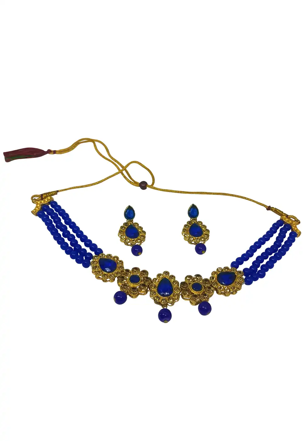 Blue Alloy Necklace With Earrings 289902