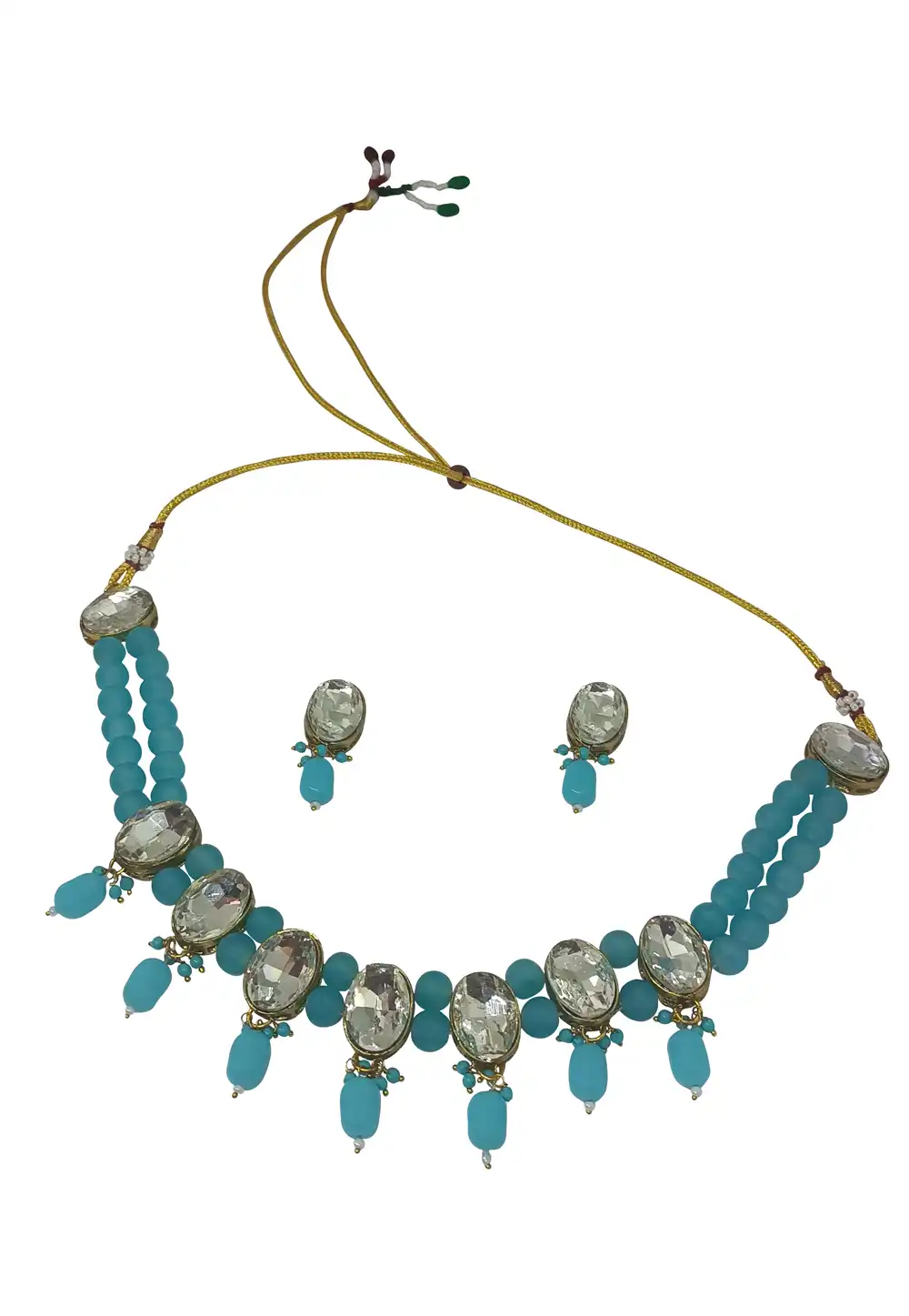 Blue Alloy Necklace With Earrings 289925