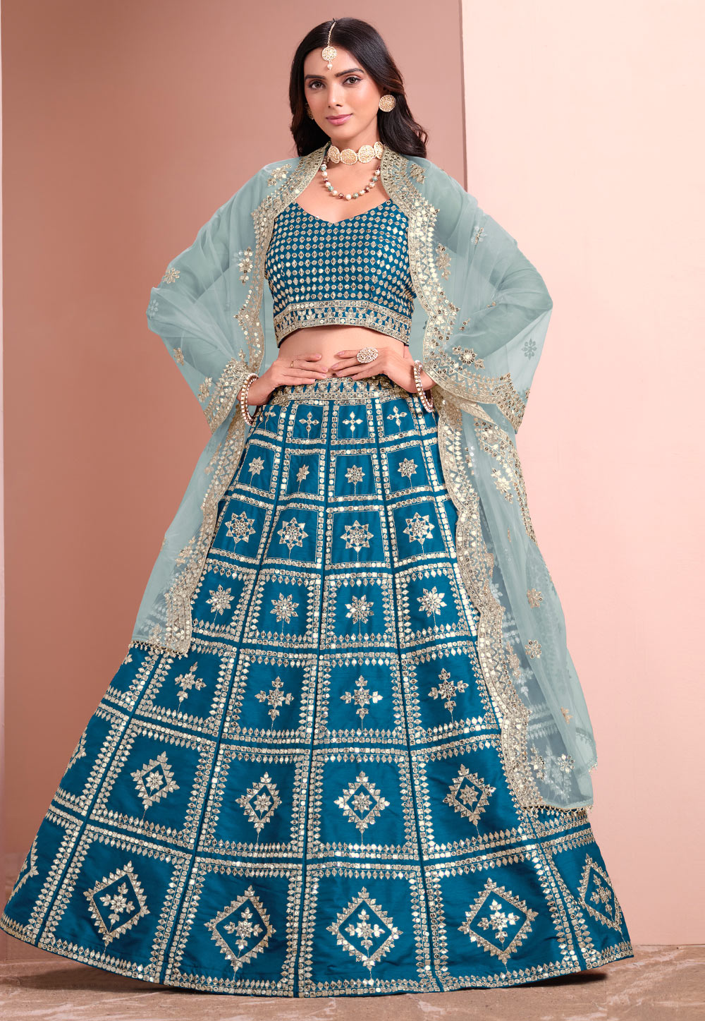 Blue Art Silk A Line Lehenga Choli 305102