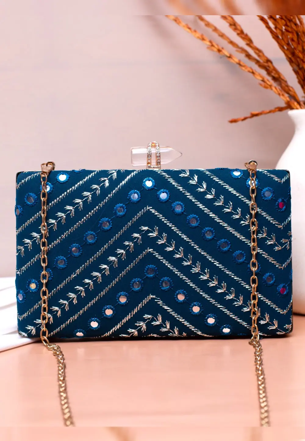 Blue Art Silk Clutch 299996