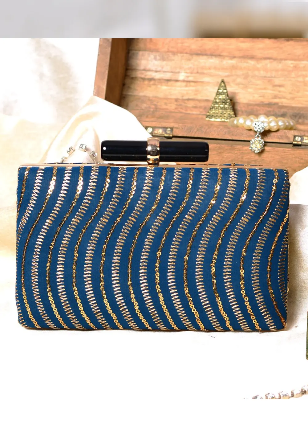 Blue Art Silk Clutch 300967