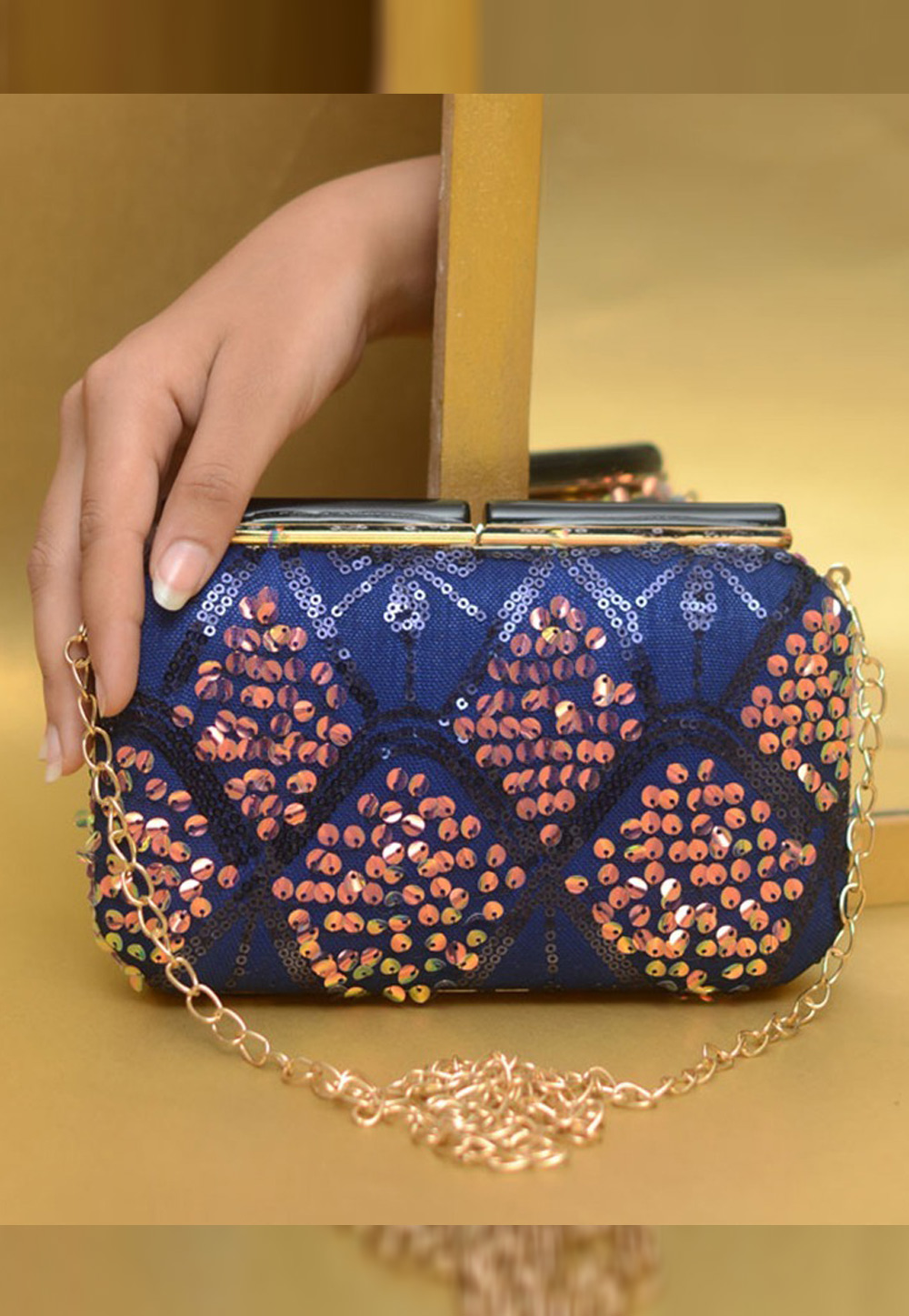 Blue Art Silk Clutch 306362