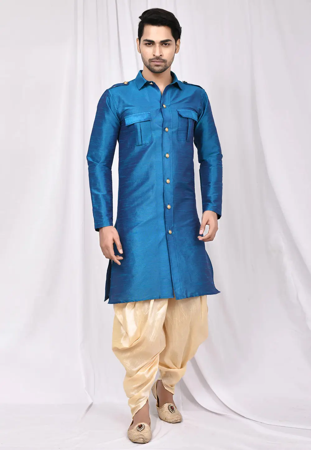 Blue Art Silk Dhoti Kurta 300246