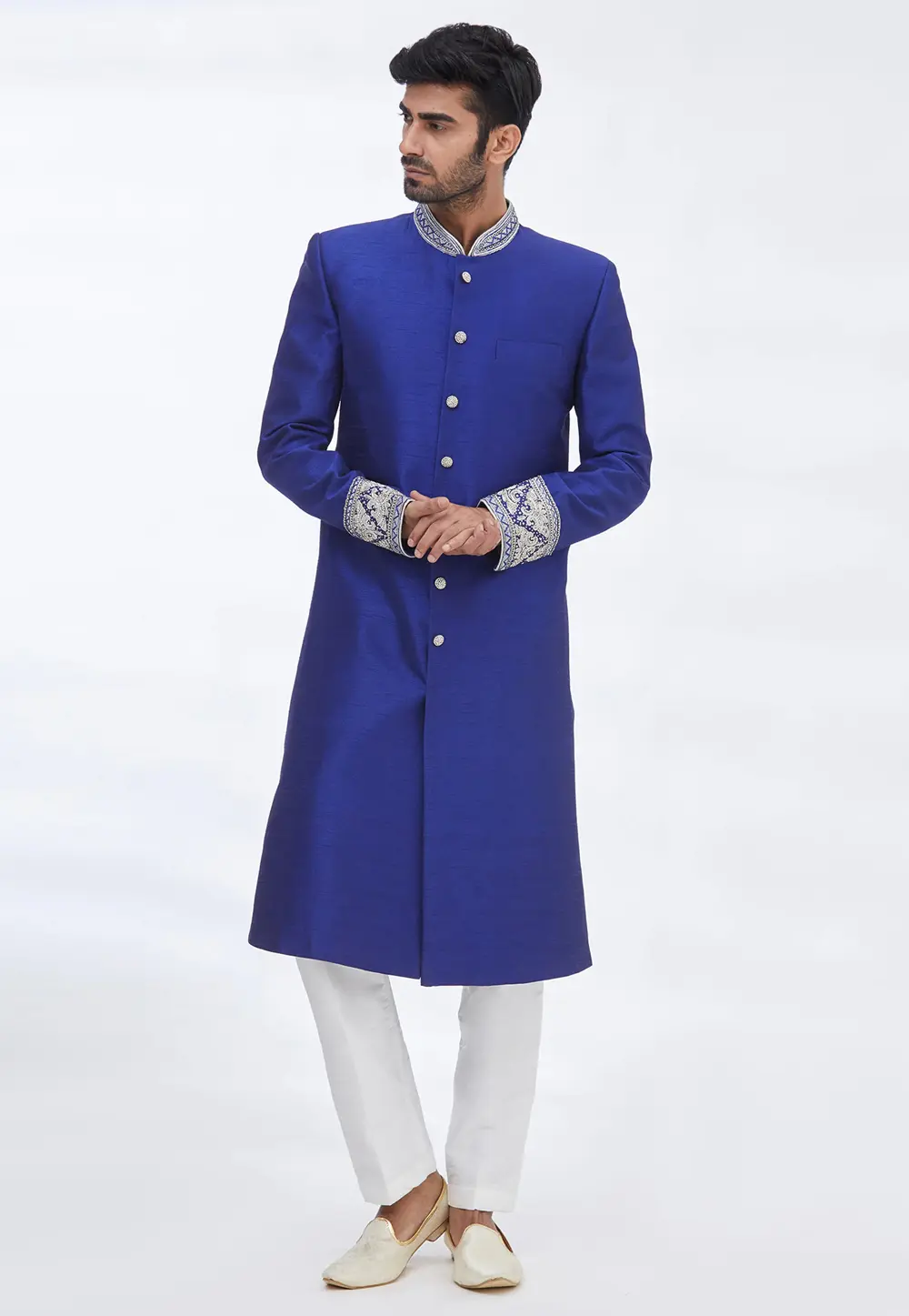 Blue Art Silk Indo Western Sherwani 300154