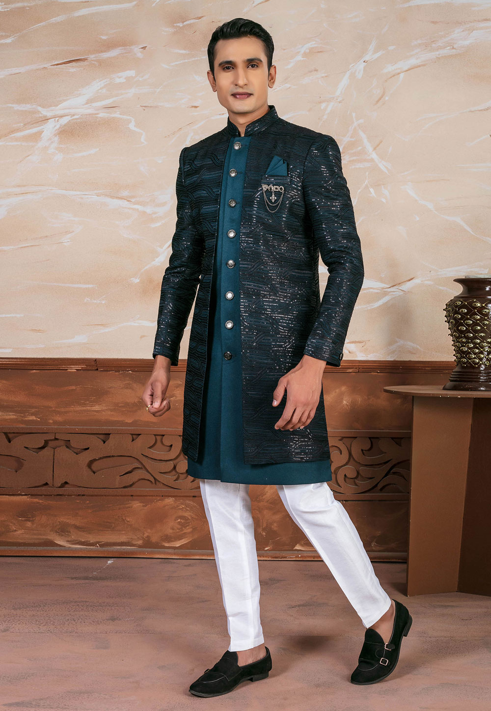 Blue Art Silk Indo Western Suit 287152