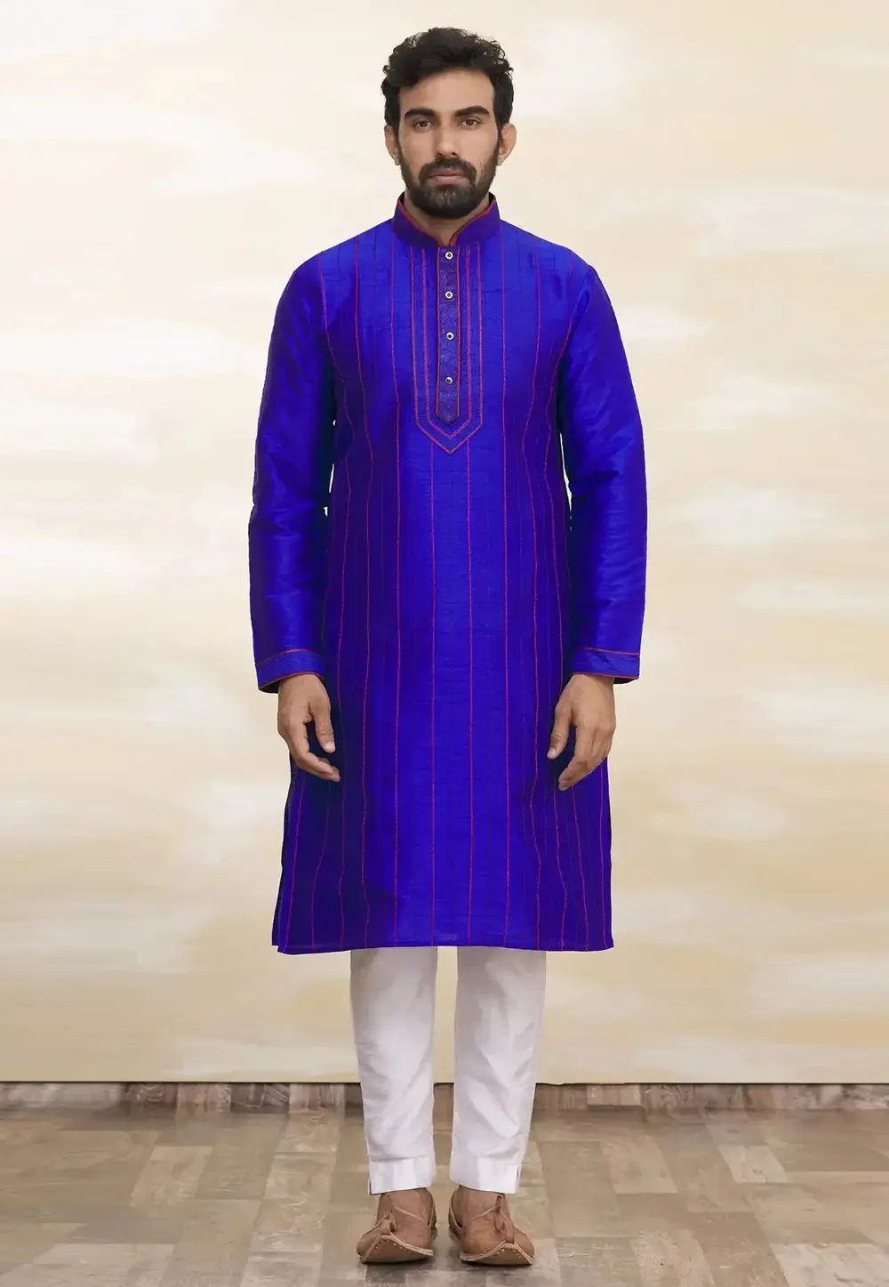 Blue Art Silk Kurta Pajama 300703