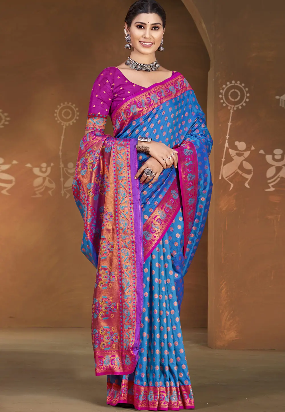 Blue Art Silk Paithani Saree 303031