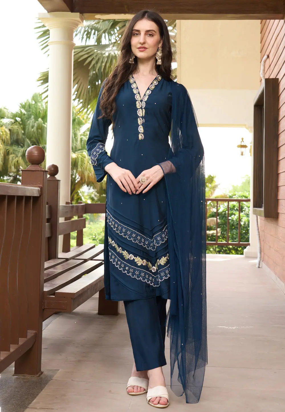 Blue Art Silk Readymade Pakistani Suit 300600