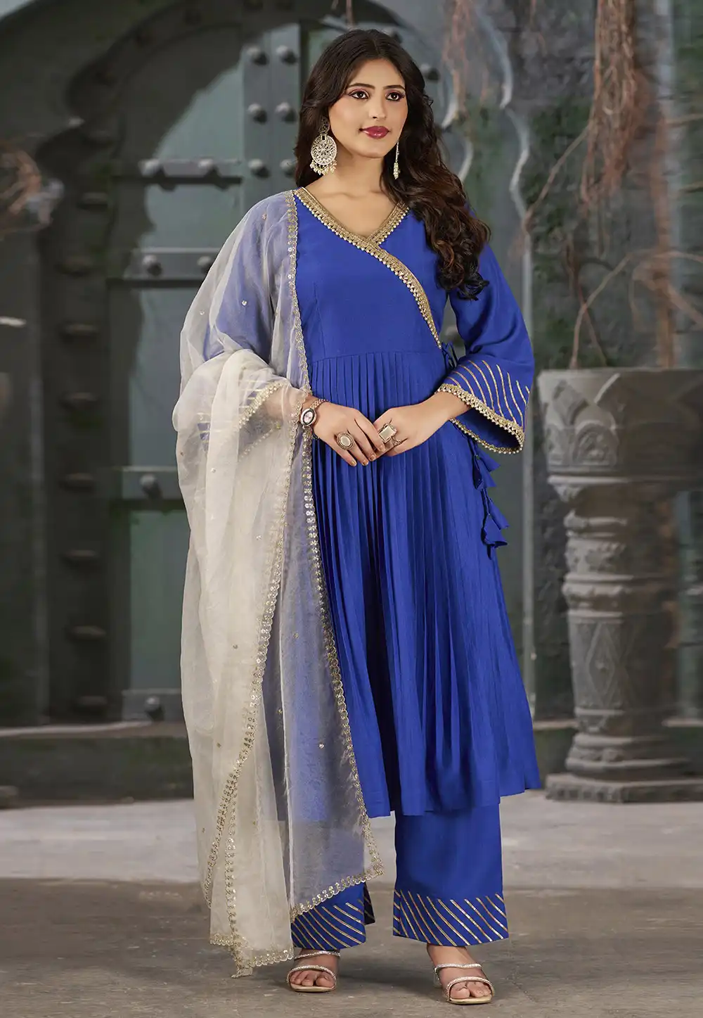 Blue Art Silk Readymade Pakistani Suit 294181