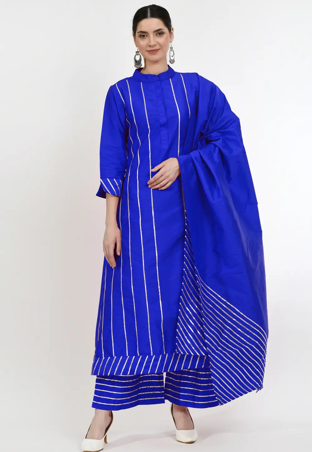 Blue Art Silk Readymade Palazzo Suit 299423