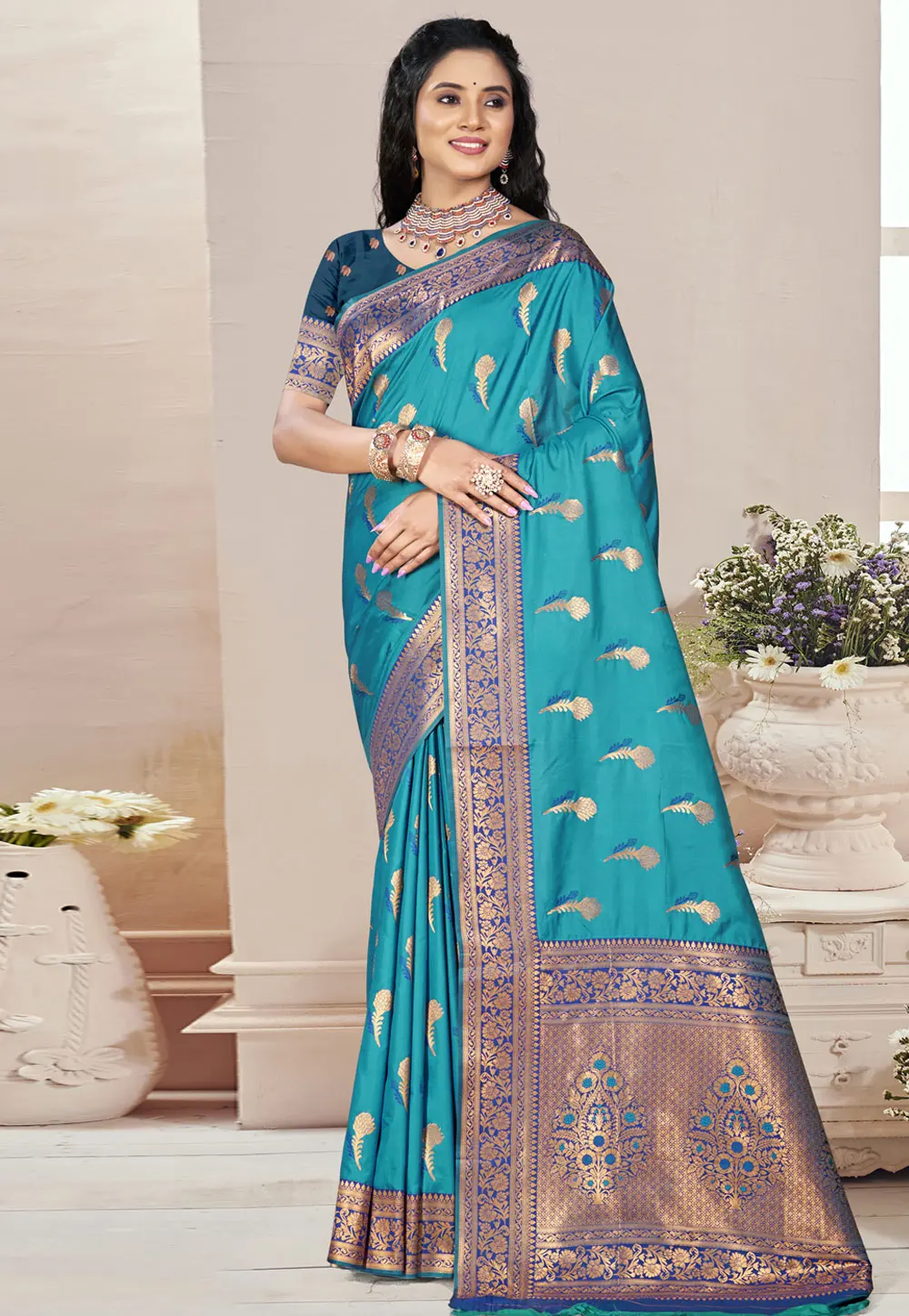 Blue Art Silk Saree With Blouse 302663