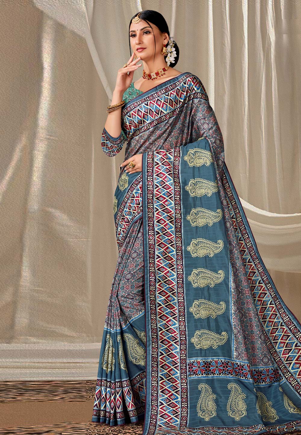 Blue Art Silk Saree With Blouse 279555