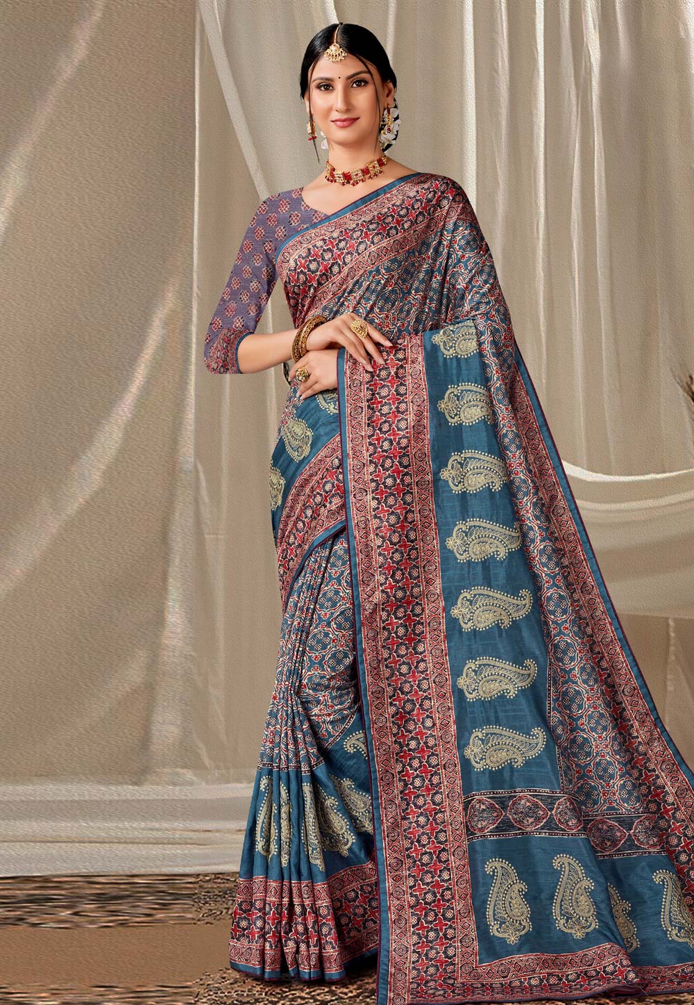 Blue Art Silk Saree With Blouse 279556