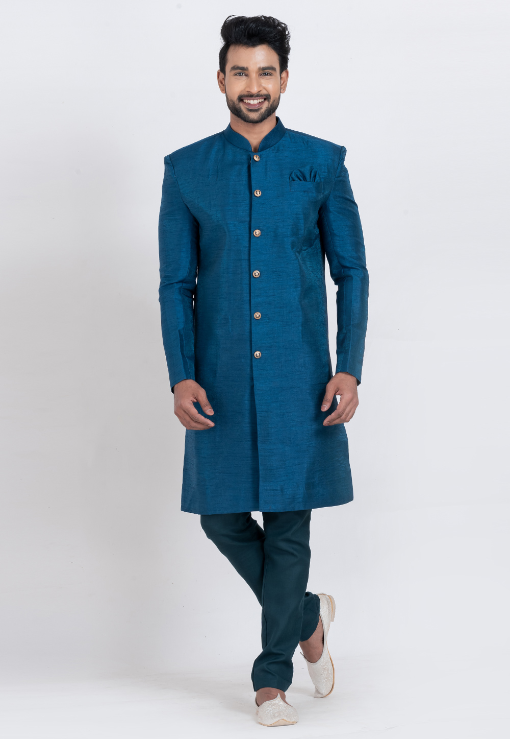 Blue Banarasi Indo Western Suit 310272