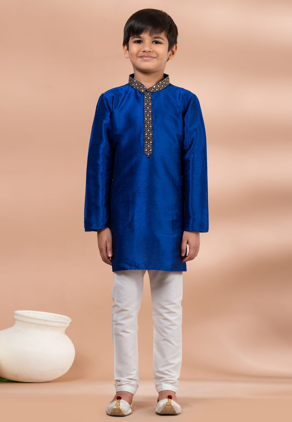 Blue Banarasi Kids Kurta Pajama 284141