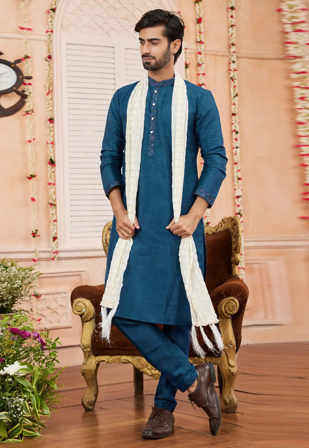 Blue Banarasi Silk Kurta Pajama 295250