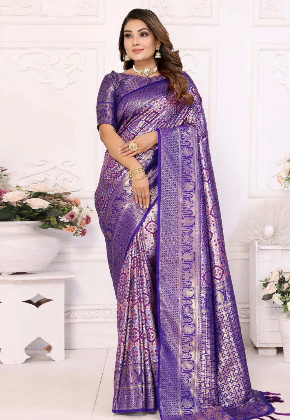 Blue Banarasi Silk Saree With Blouse 301012