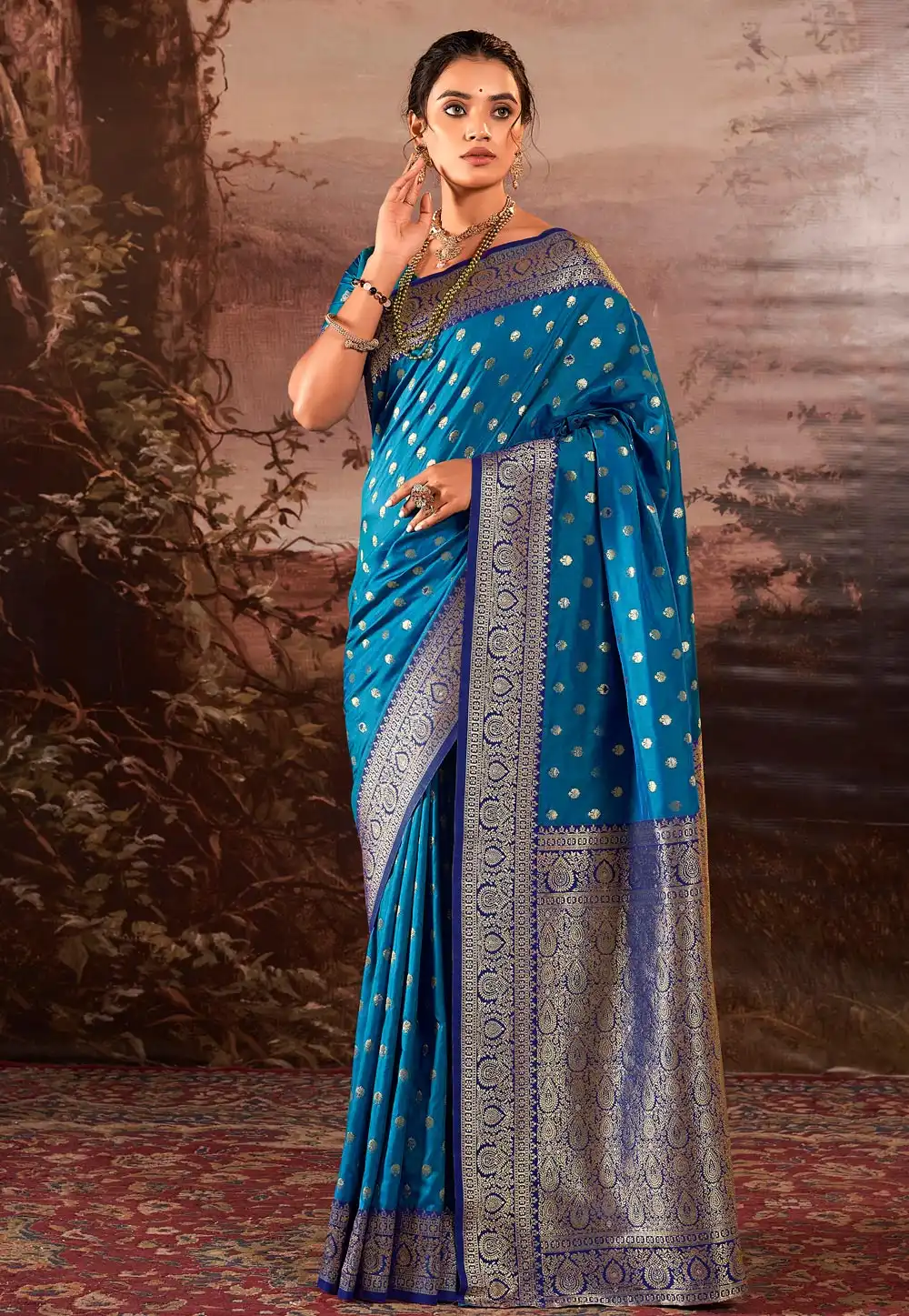 Blue Banarasi Silk Saree With Blouse 290379