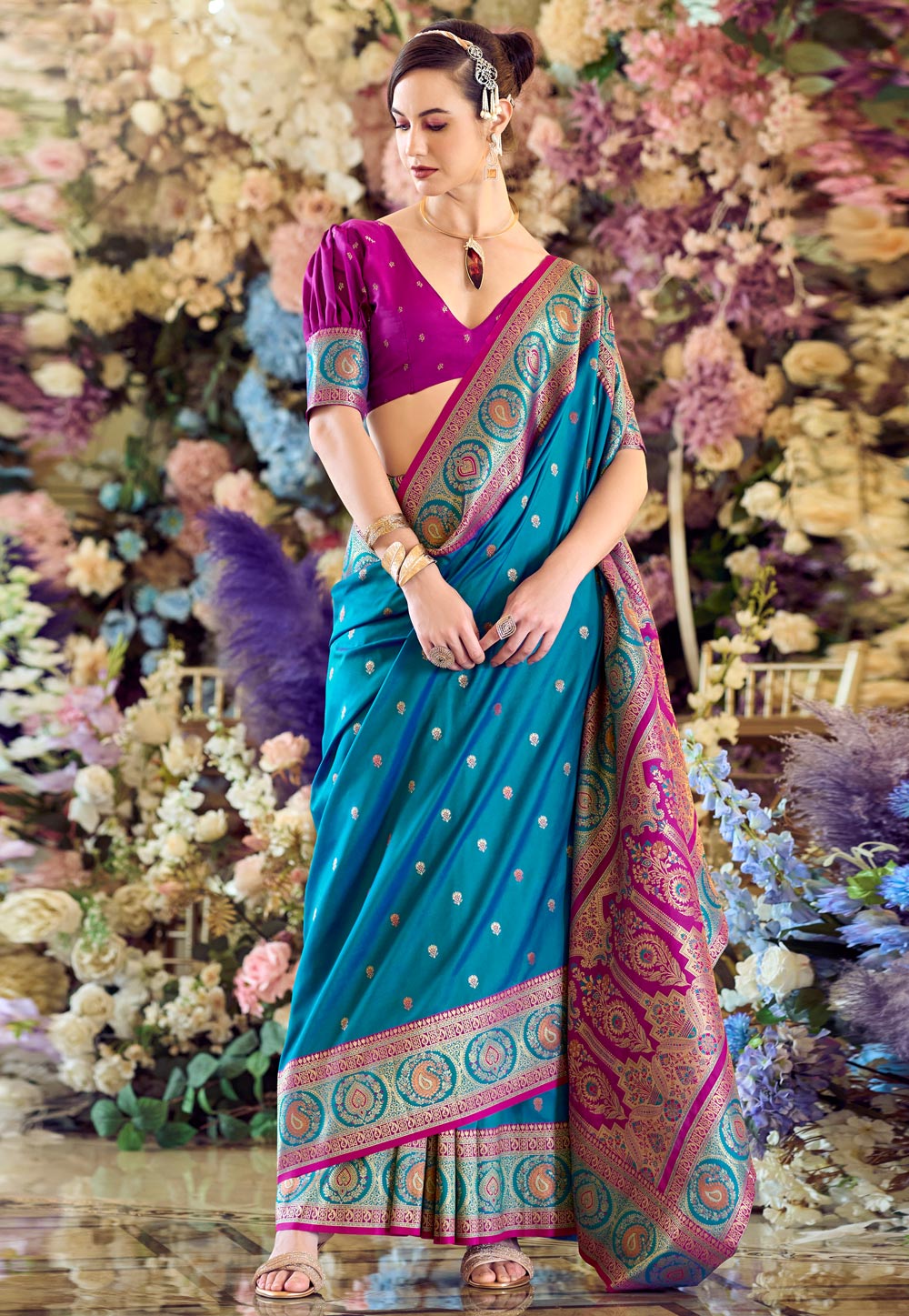 Blue Banarasi Silk Saree With Blouse 304998