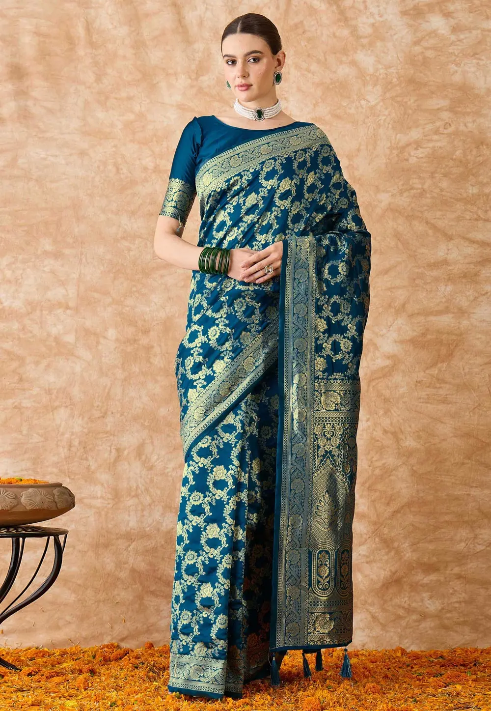 Blue Banarasi Silk Saree With Blouse 301523