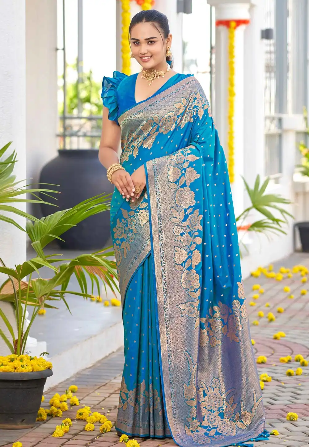 Blue Banarasi Silk Saree With Blouse 289709