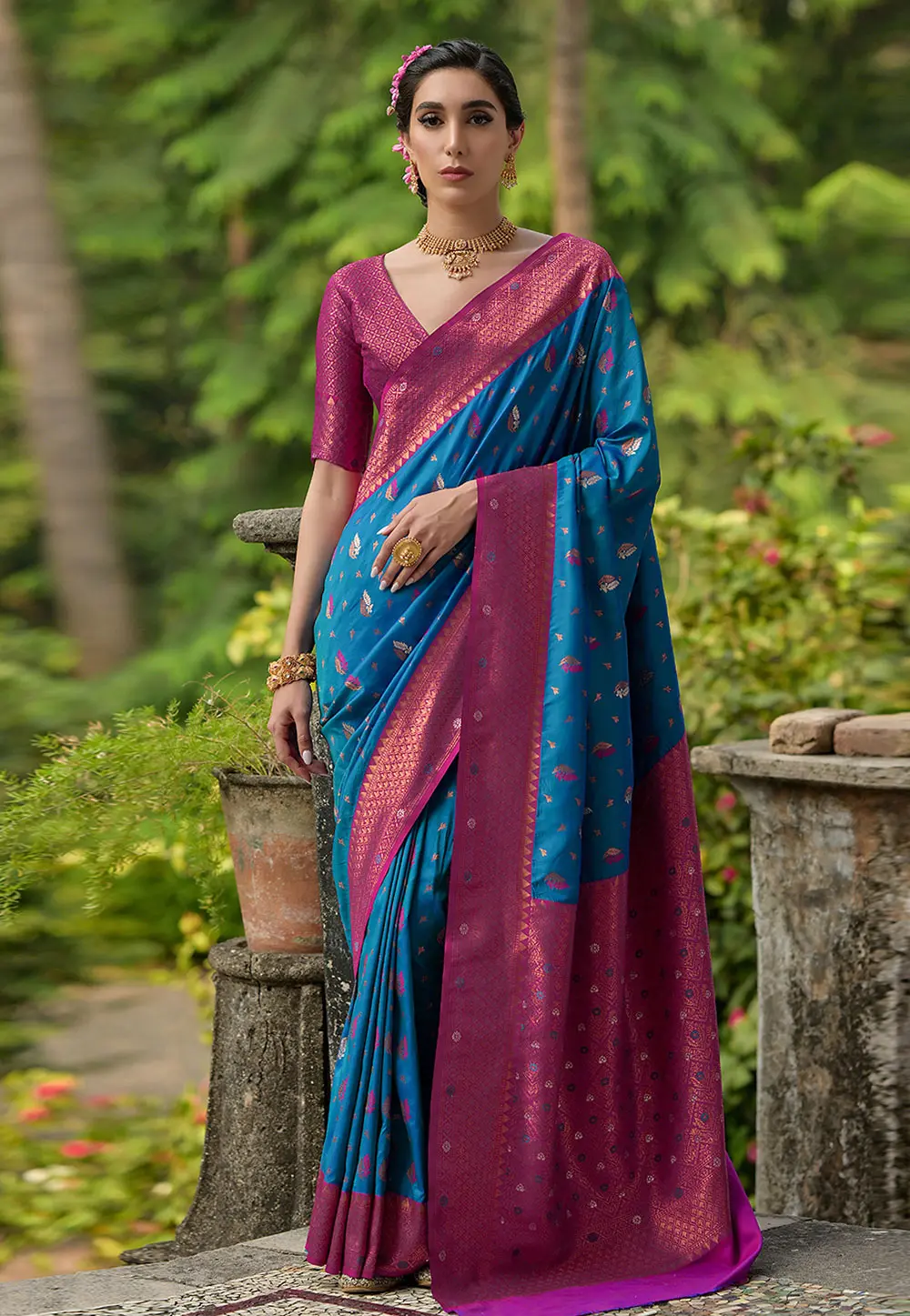 Blue Banarasi Silk Saree With Blouse 303429