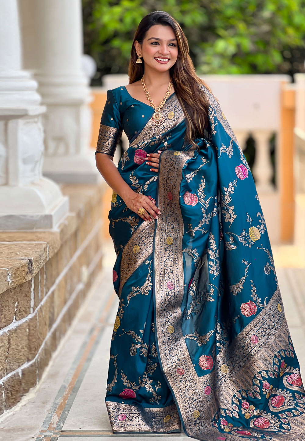 Blue Banarasi Silk Saree With Blouse 310561