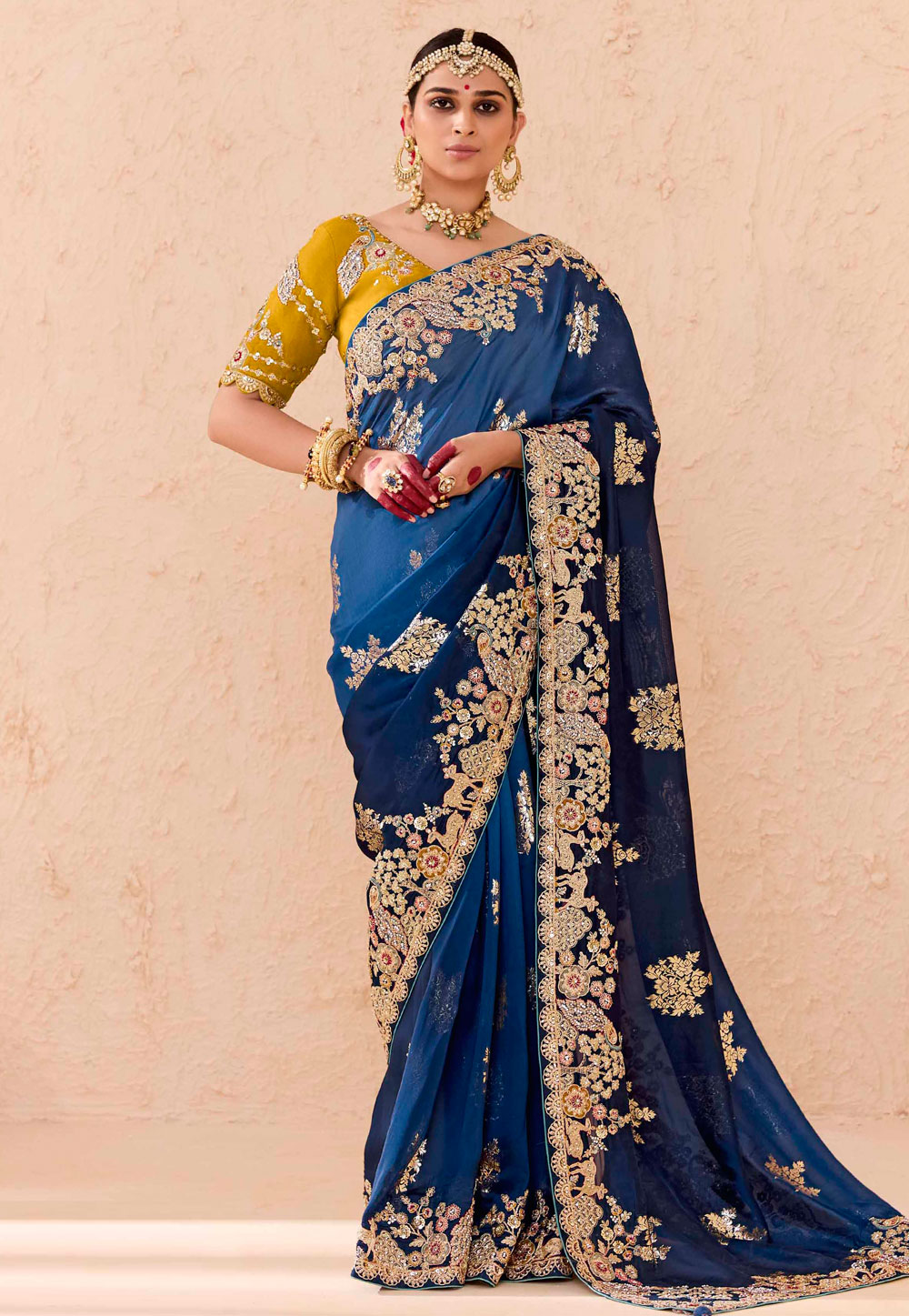 Blue Bemberg Half N Half Saree 305399