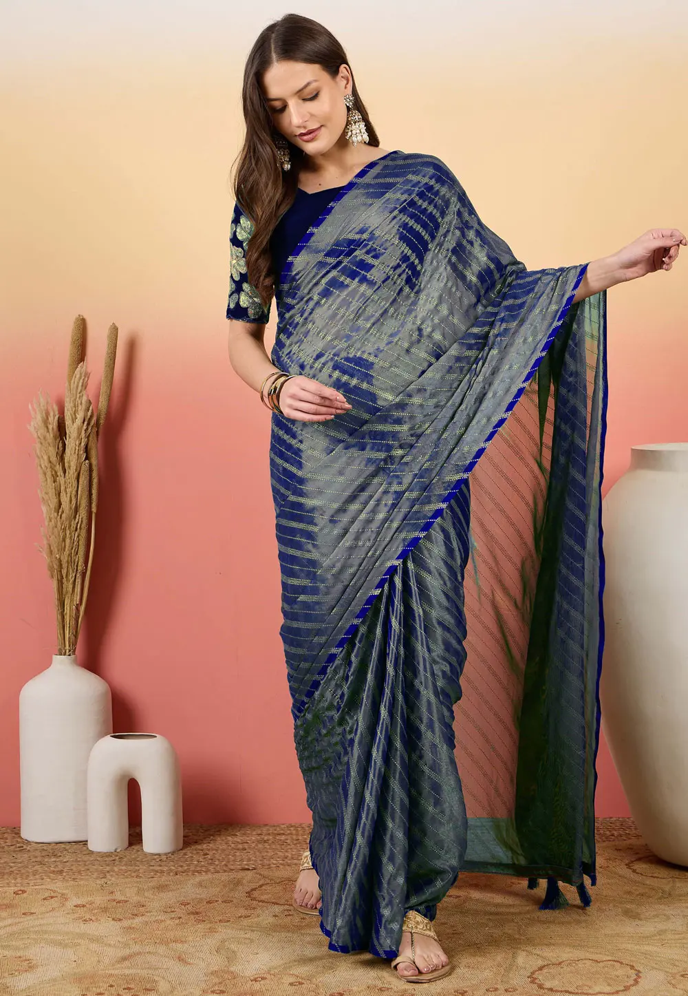 Blue Brasso Saree With Blouse 304692