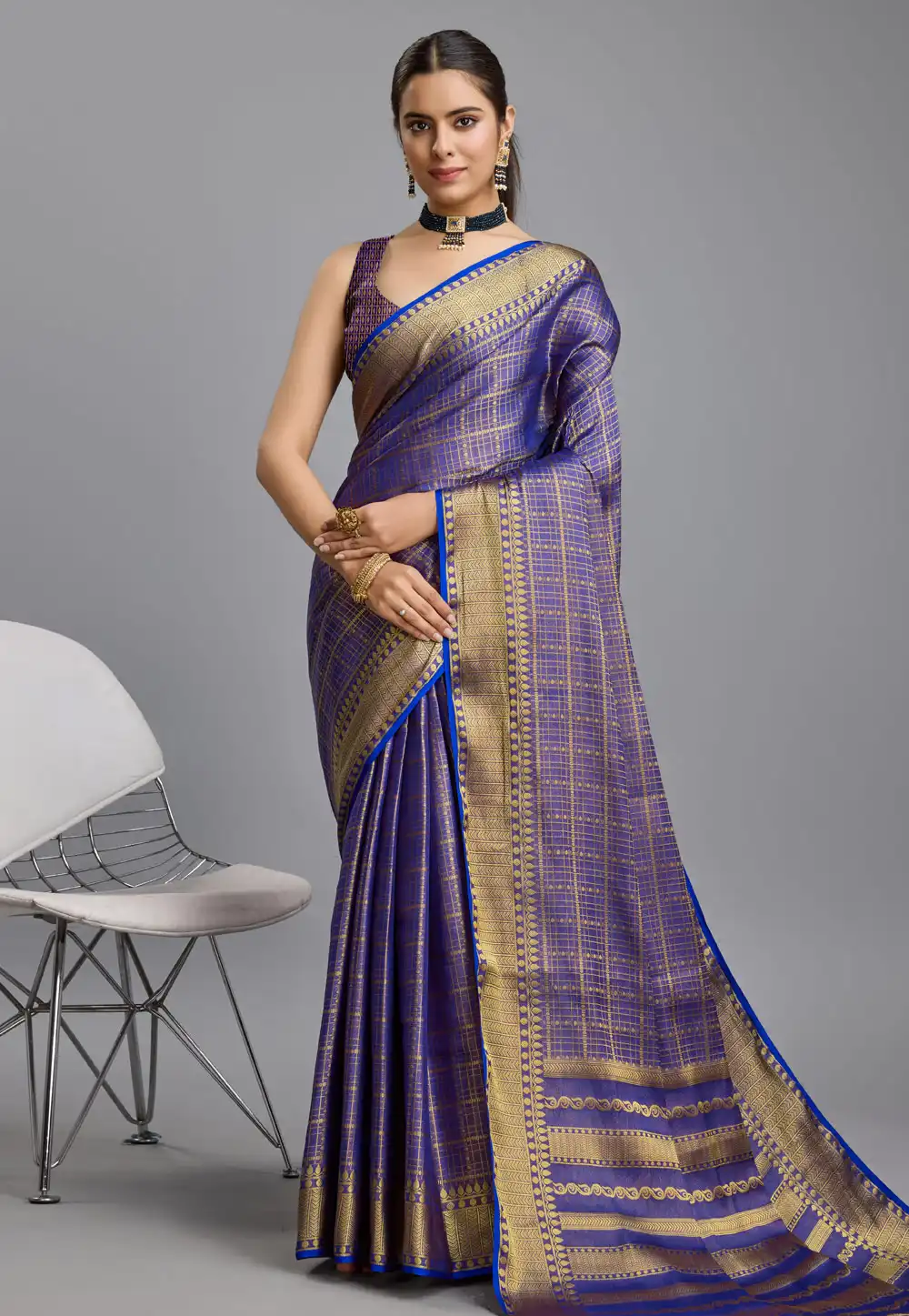 Blue Brocade Saree With Blouse 289291