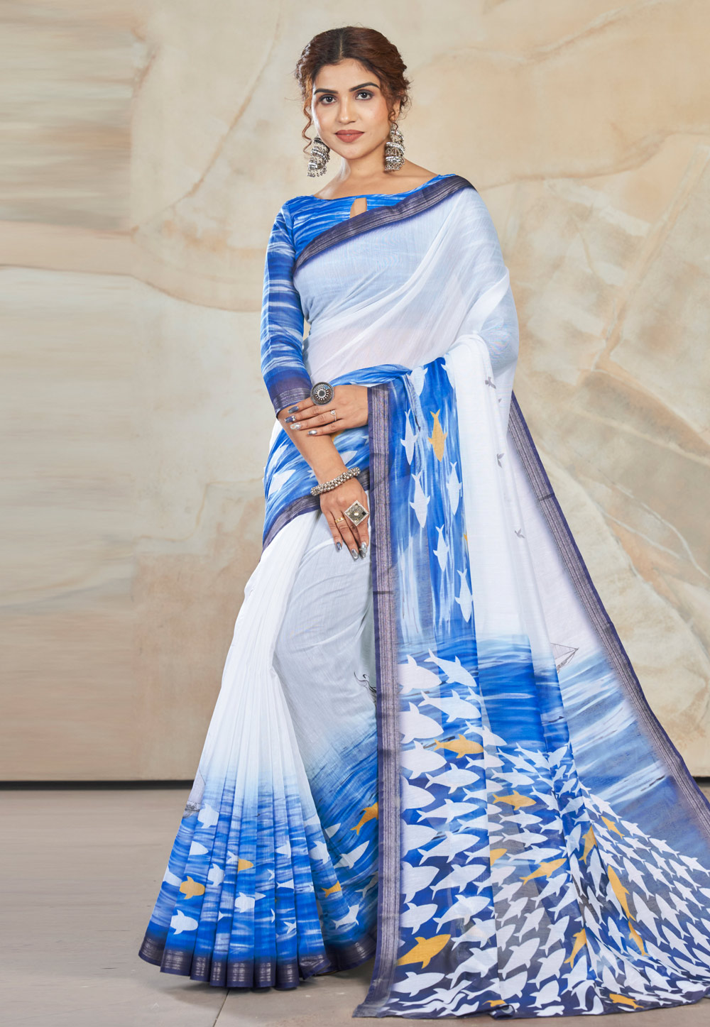 Blue Chanderi Cotton Saree With Blouse 278949