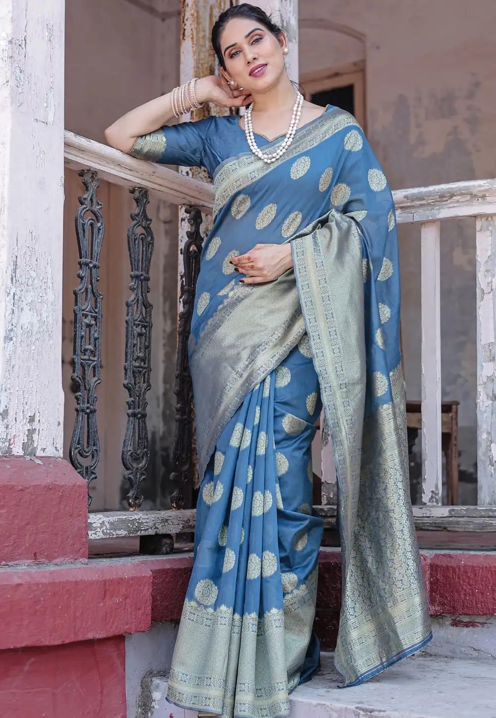 Blue Chanderi Silk Saree With Blouse 291281