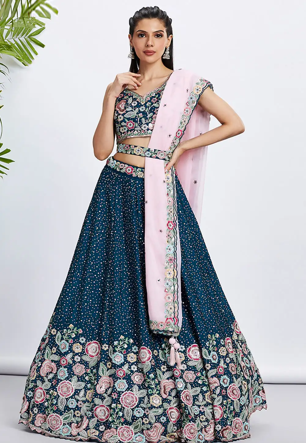 Blue Chiffon A Line Lehenga Choli 291821