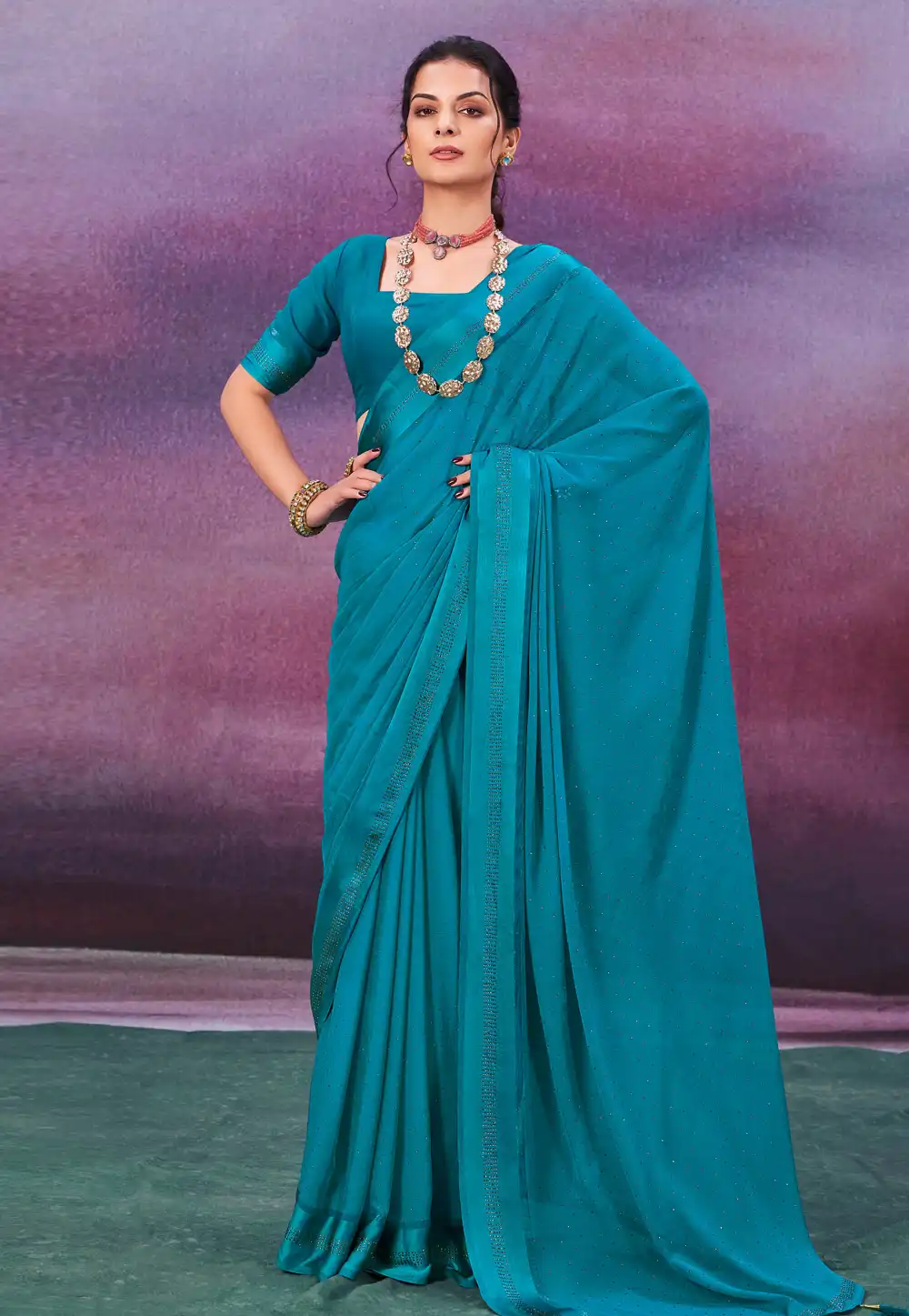 Blue Chiffon Saree With Blouse 289042