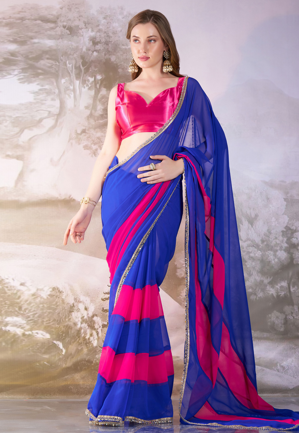 Blue Chiffon Saree With Blouse 304961