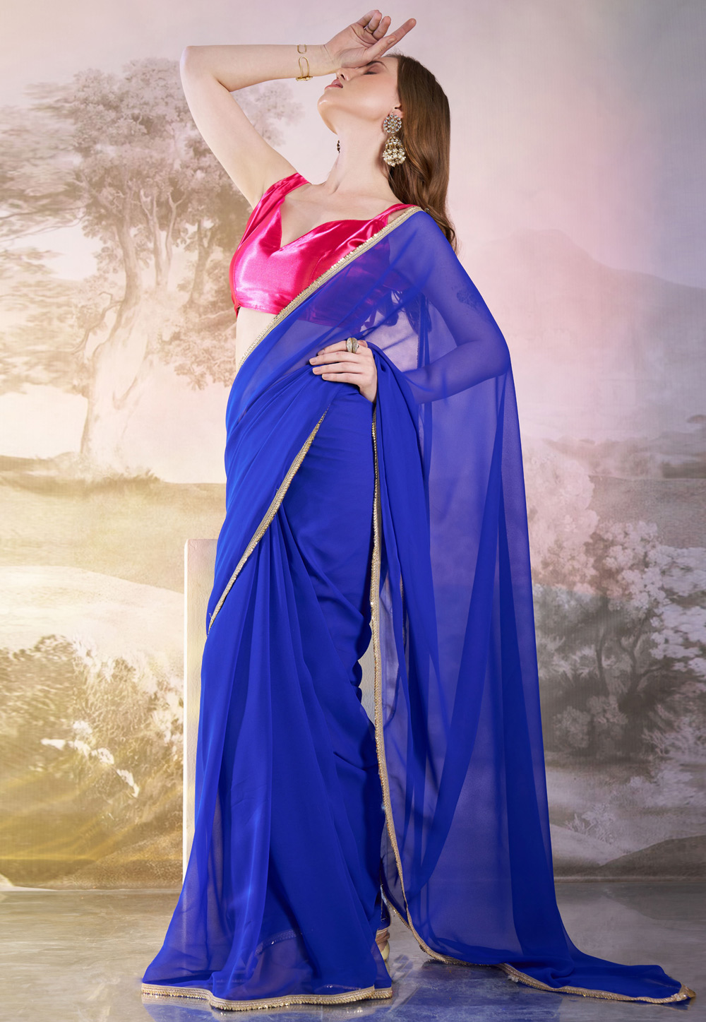 Blue Chiffon Saree With Blouse 304962