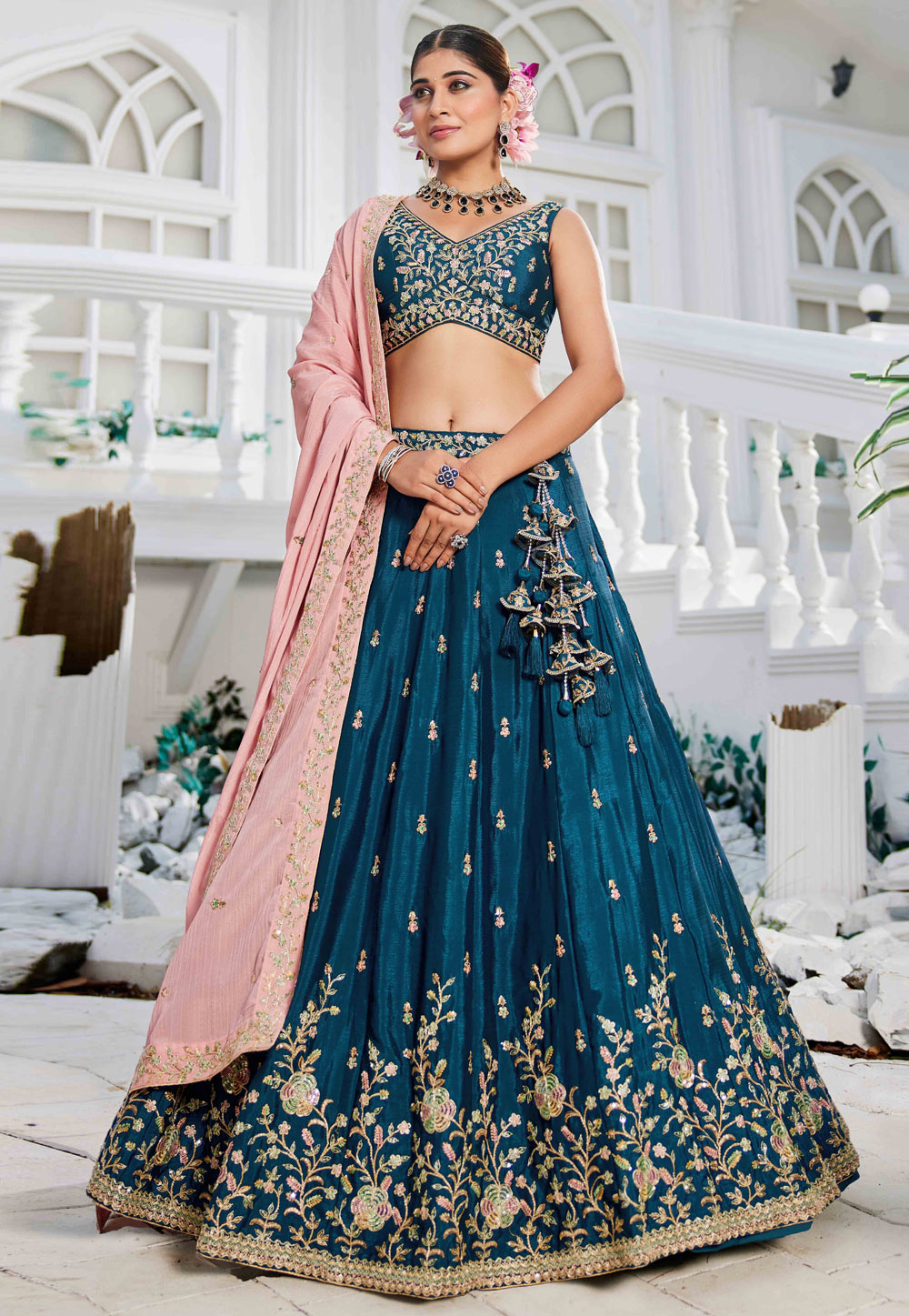 Blue Chiffon Wedding Lehenga Choli 311142