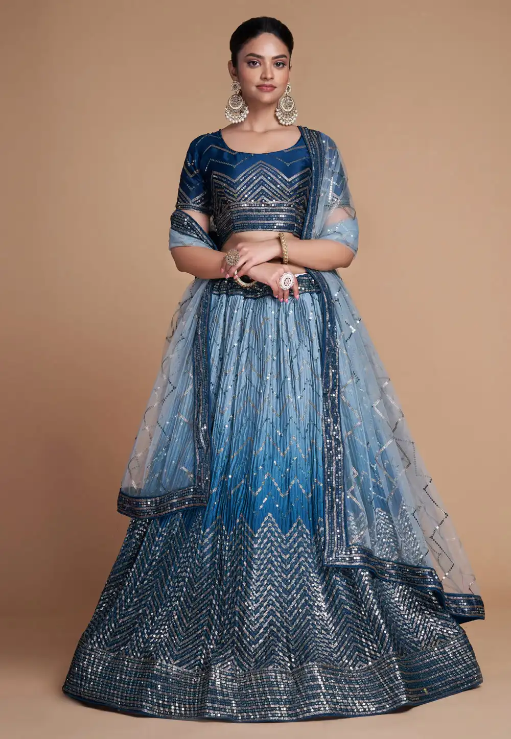 Blue Chinon Lehenga Choli 287840