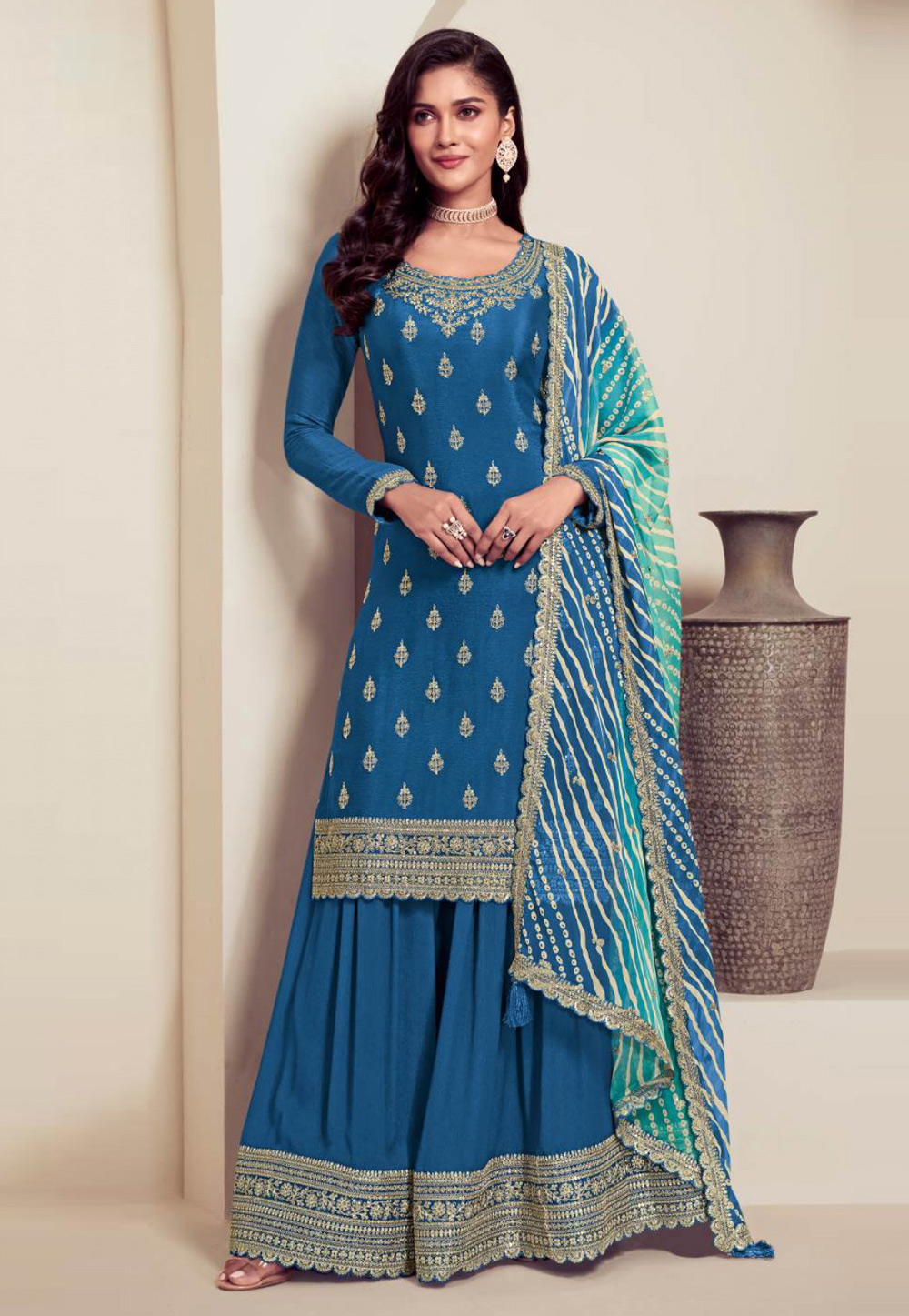 Blue Chinon Pakistani Suit 305330