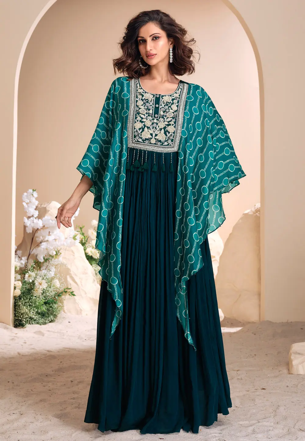 Blue Chinon Silk Designer Gown 298254