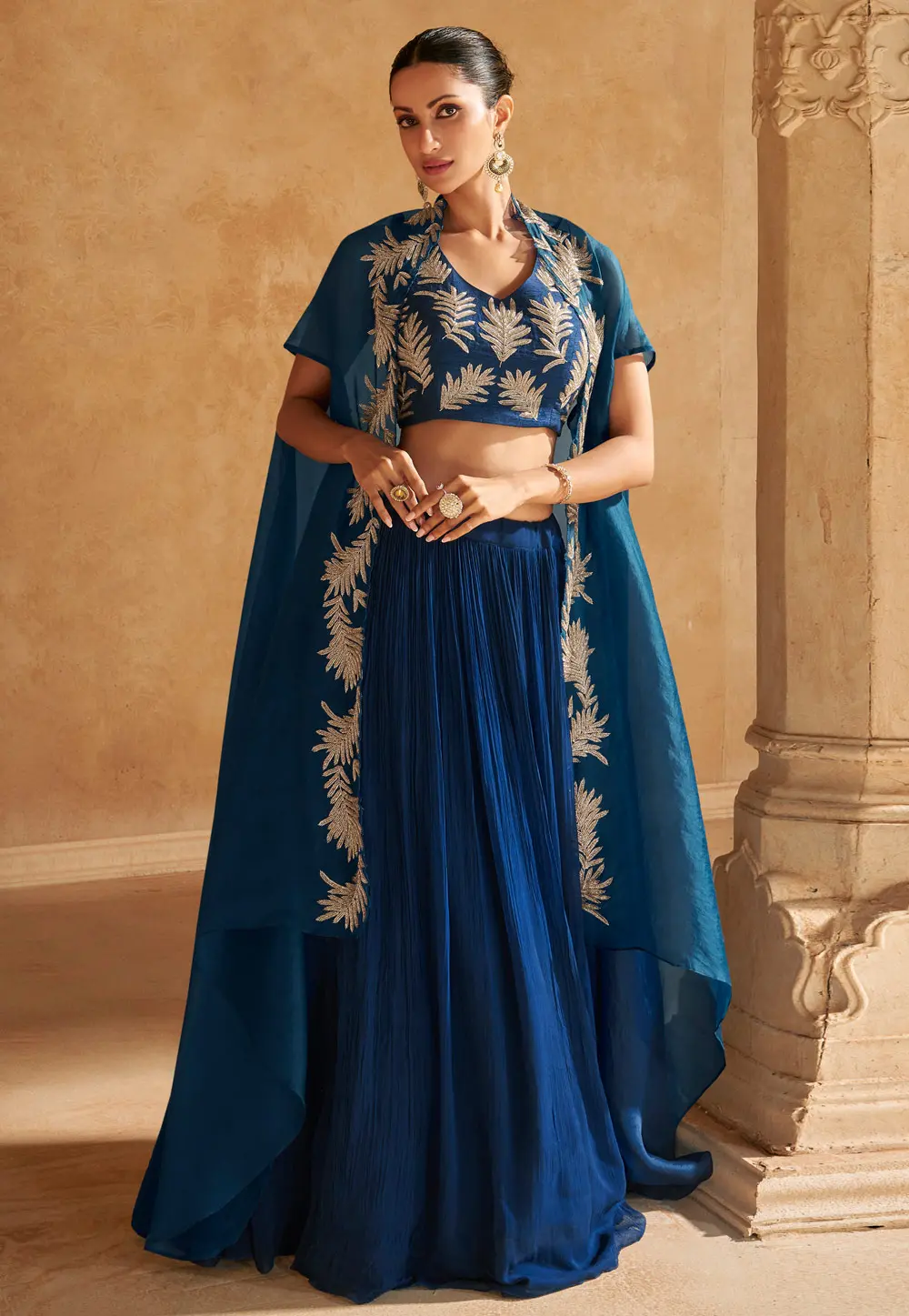 Blue Chinon Silk Jacket Style Lehenga Choli 303566