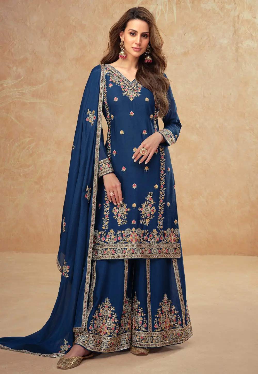 Blue Chinon Silk Pakistani Suit 301970