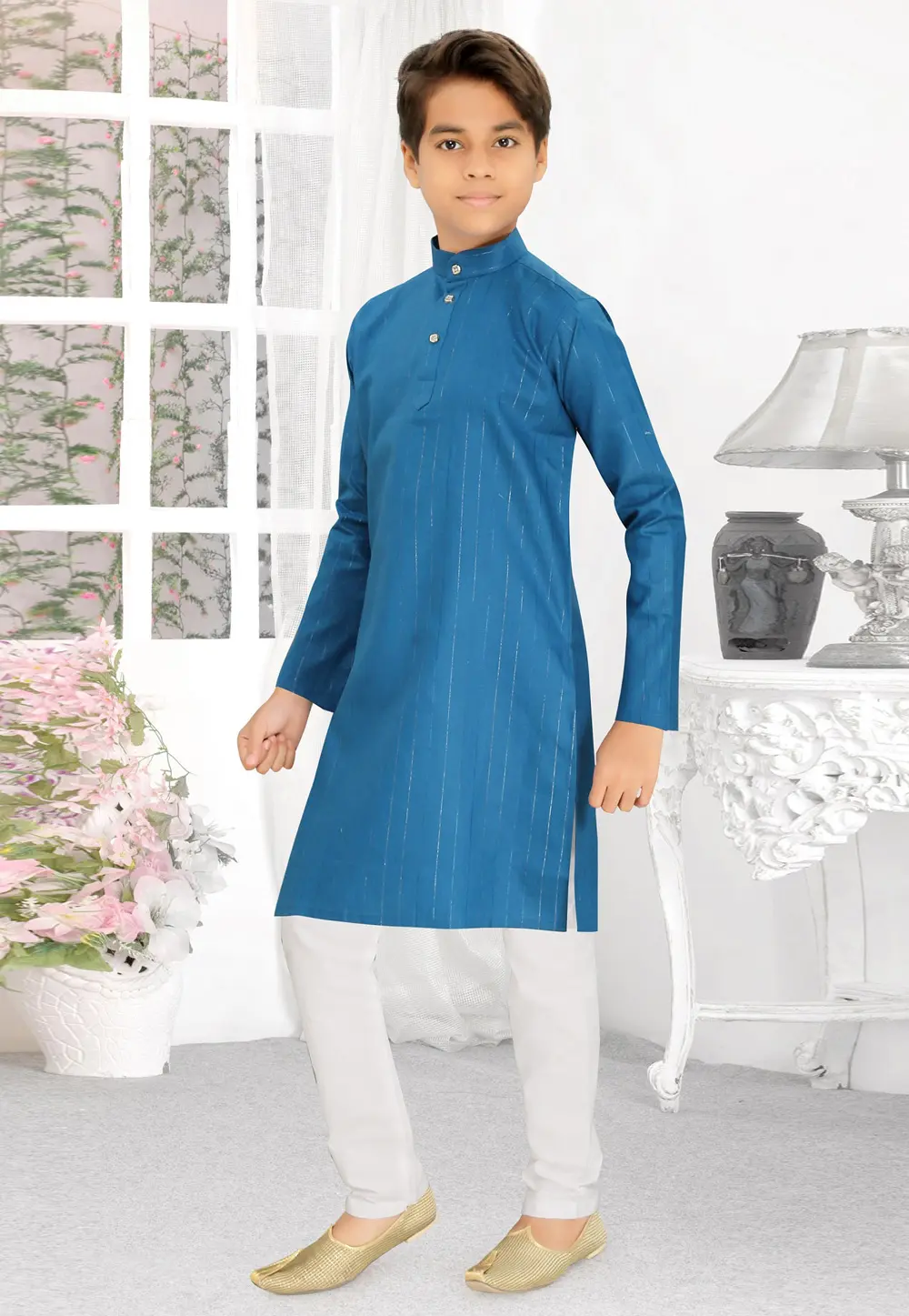 Blue Cotton Kids Kurta Pajama 298434