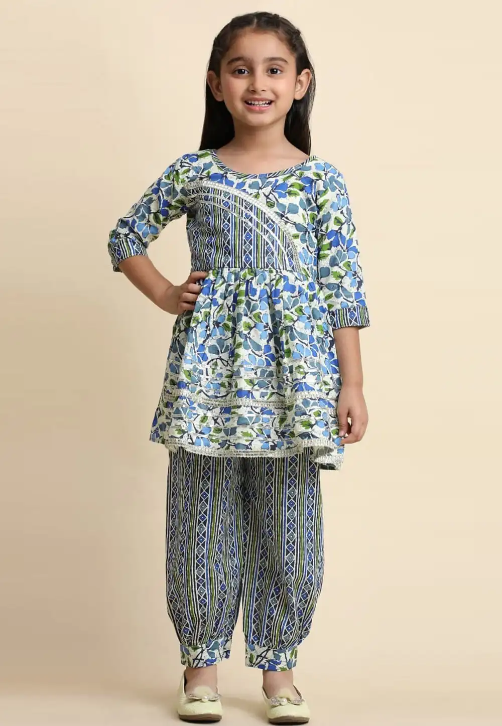 Blue Cotton Kids Palazzo Suit 293567